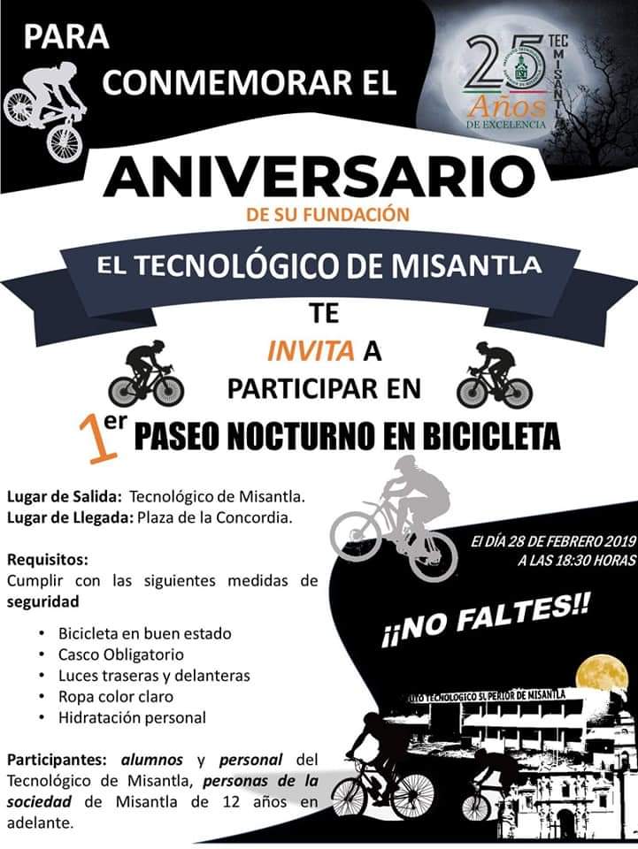 1er  Paseo Nocturno en Bicicleta para celebrar al Tec de Misantla