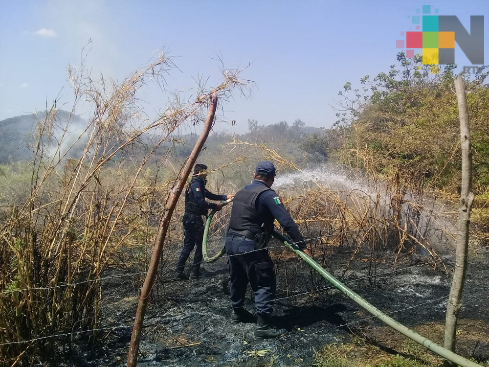 Policías apoyan en combate de incendio en Catemaco