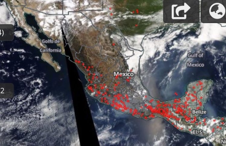 NASA muestra imagen de incendios forestales en México