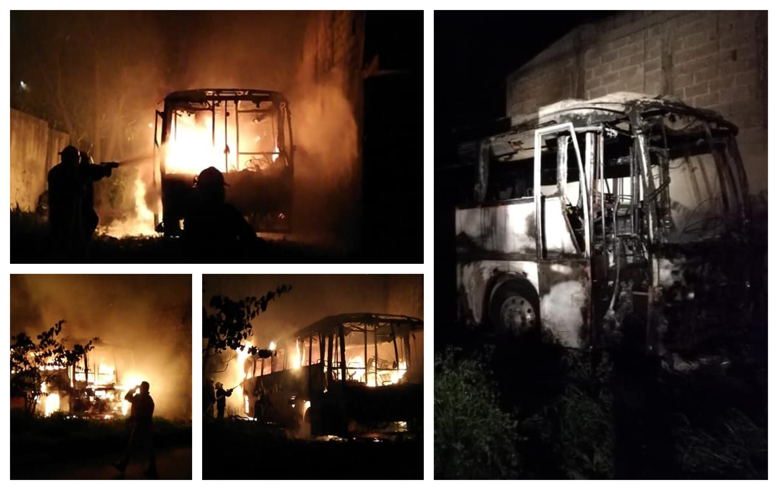 Bomberos sofocan autobús incendiado en Coatepec