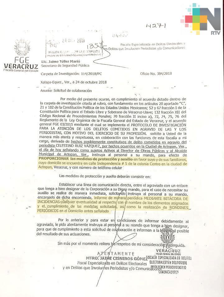 Protección a periodista de Actopan no fue suspendida como asegura la FGE: SSP