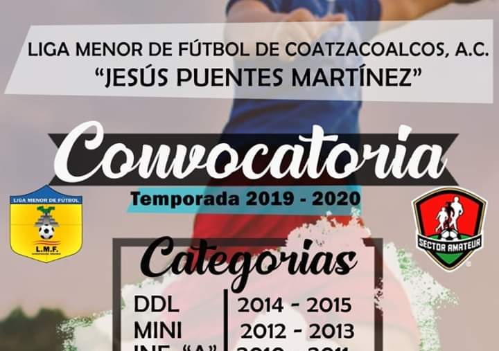 Convocan a temporada 2019-2020 de Liga Menor de Futbol