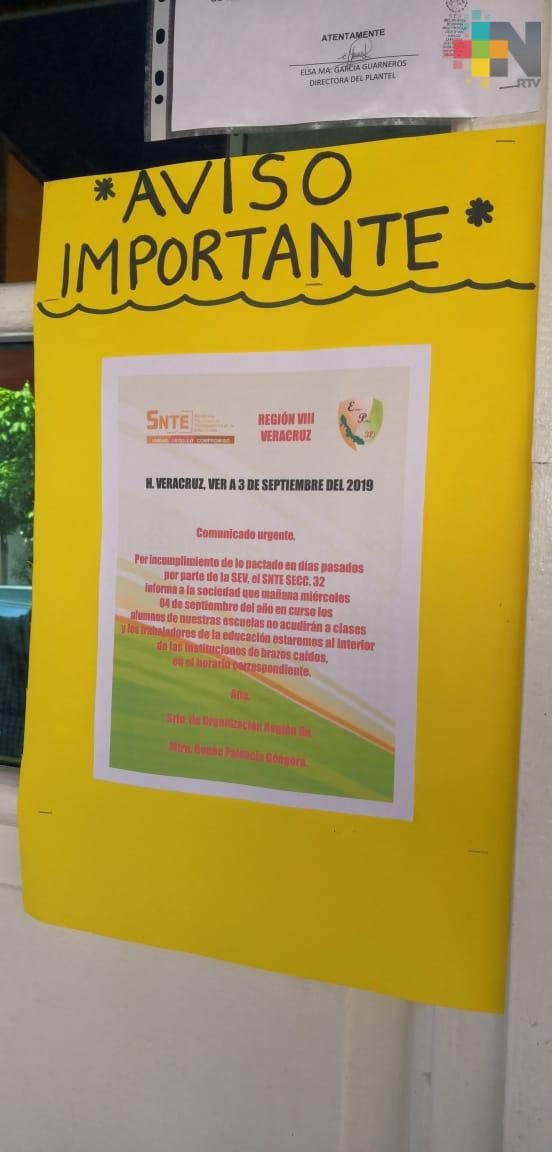 Confirma SNTE suspensión de clases en escuelas de Veracruz – Boca del Río