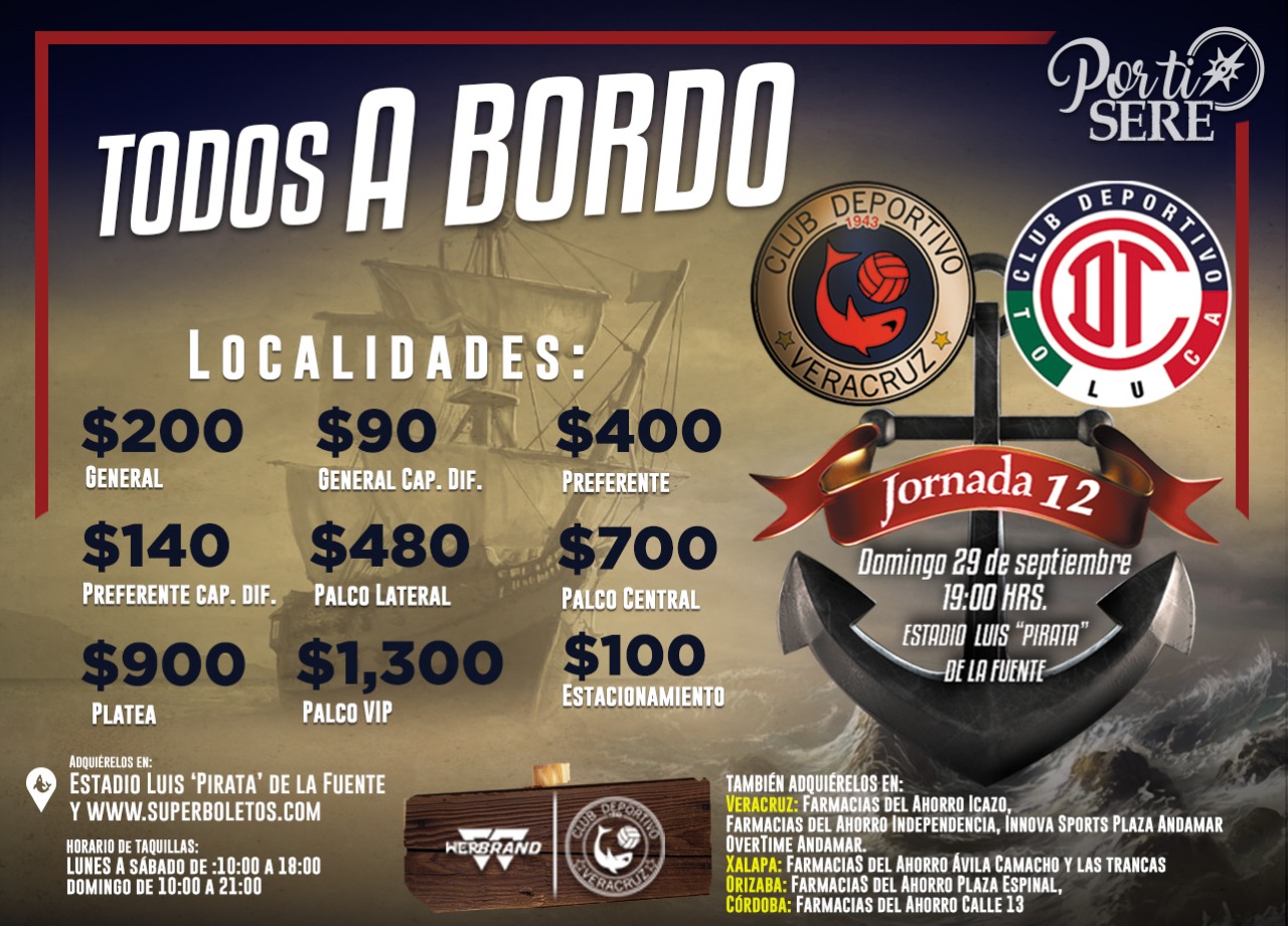 Hasta 1,300 pesos el costo de boletos para el juego Veracruz vs Toluca