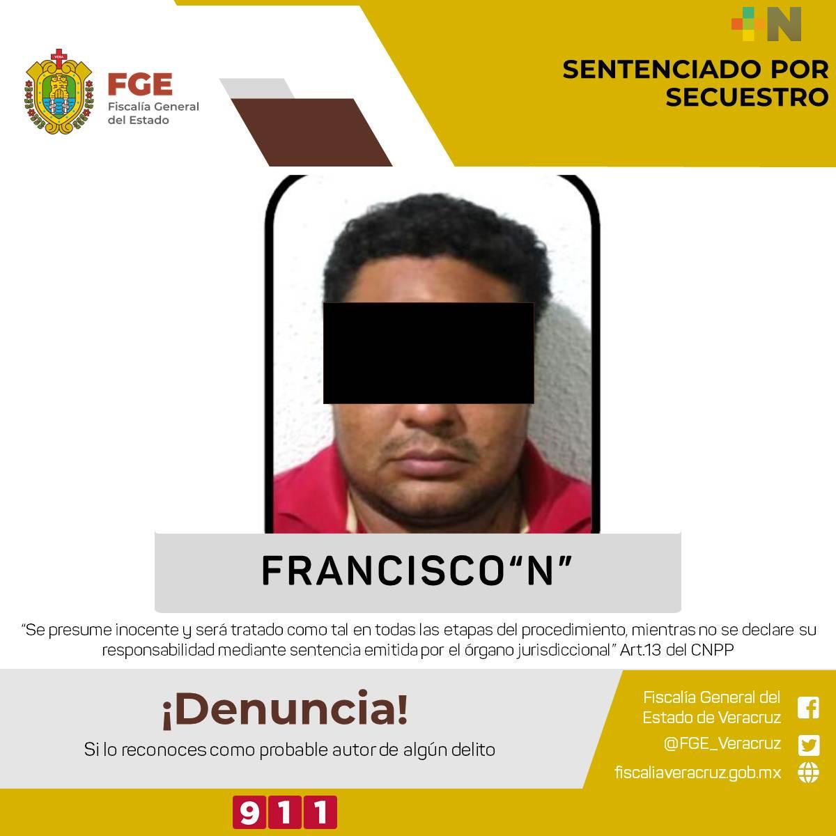 Obtiene UECS de Veracruz sentencia condenatoria de  40 años de prisión contra secuestrador