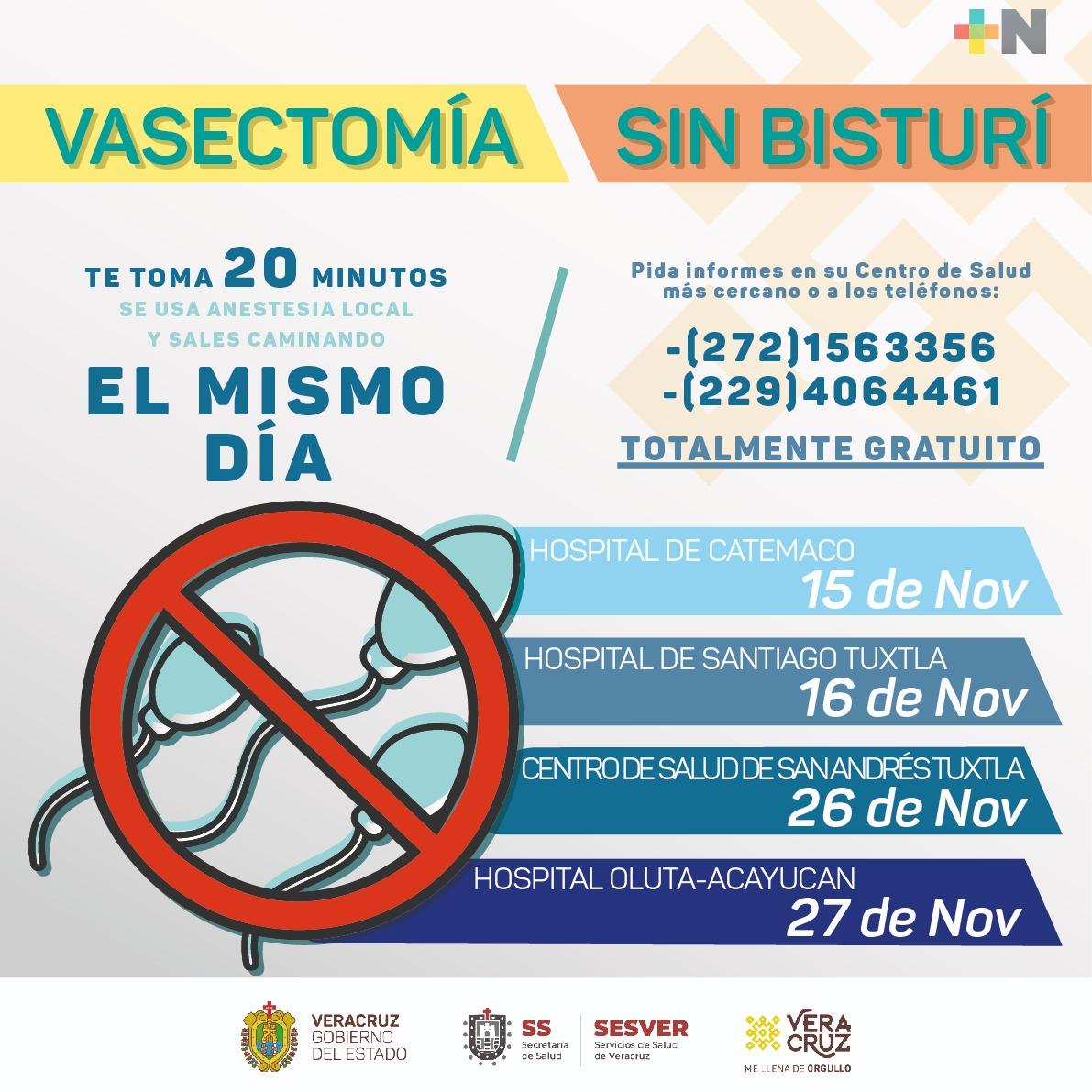 Ofrecerá Salud jornadas gratuitas de vasectomía sin bisturí, en Los Tuxtlas