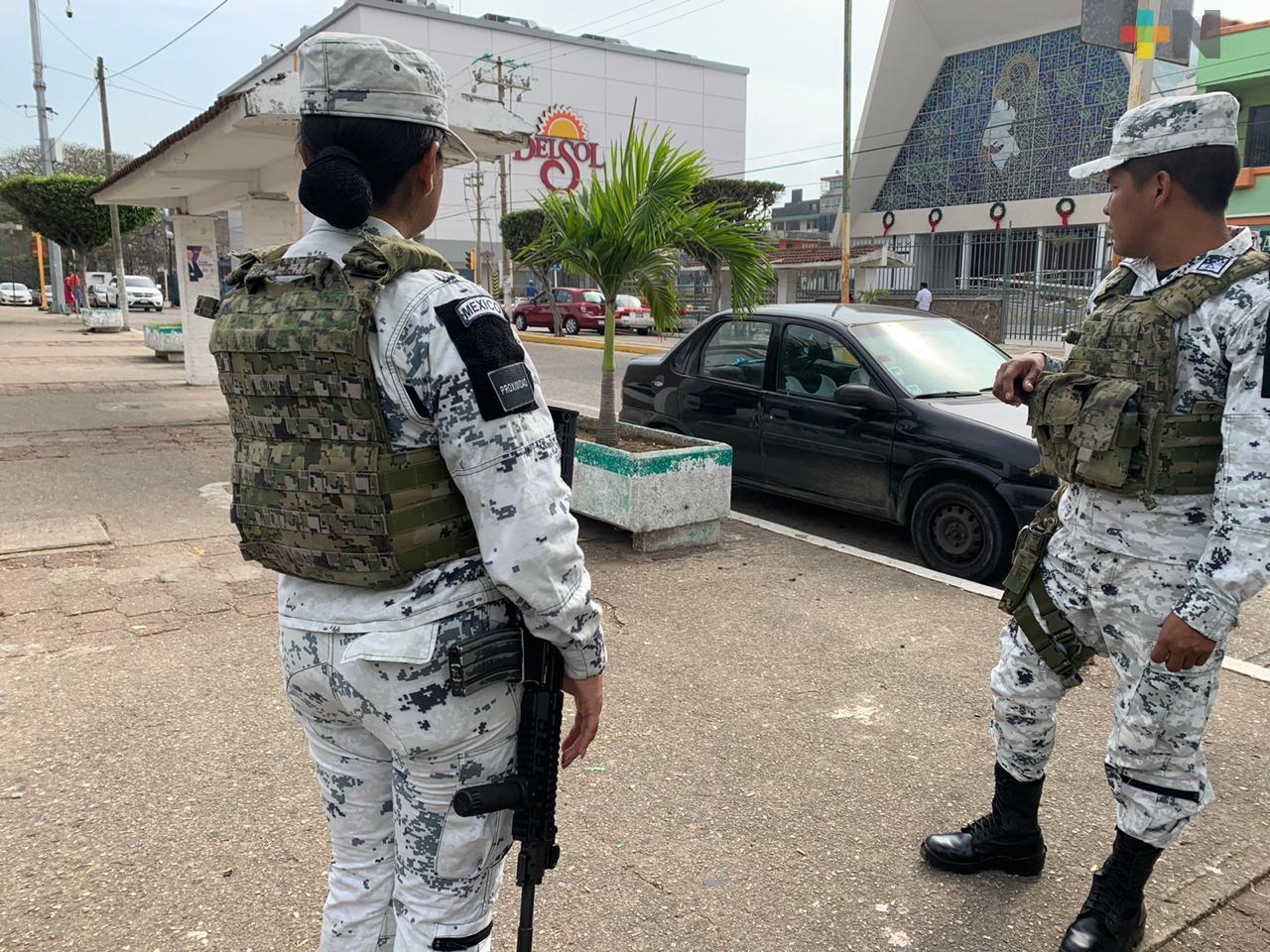 Despliegan elementos de Guardia Nacional en centro de Coatzacoalcos