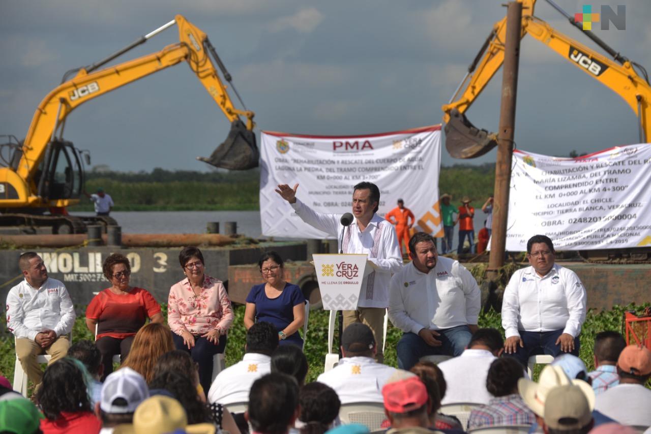 Encabeza el gobernador Cuitláhuac García trabajos de rehabilitación en sistema lagunar María Lizamba