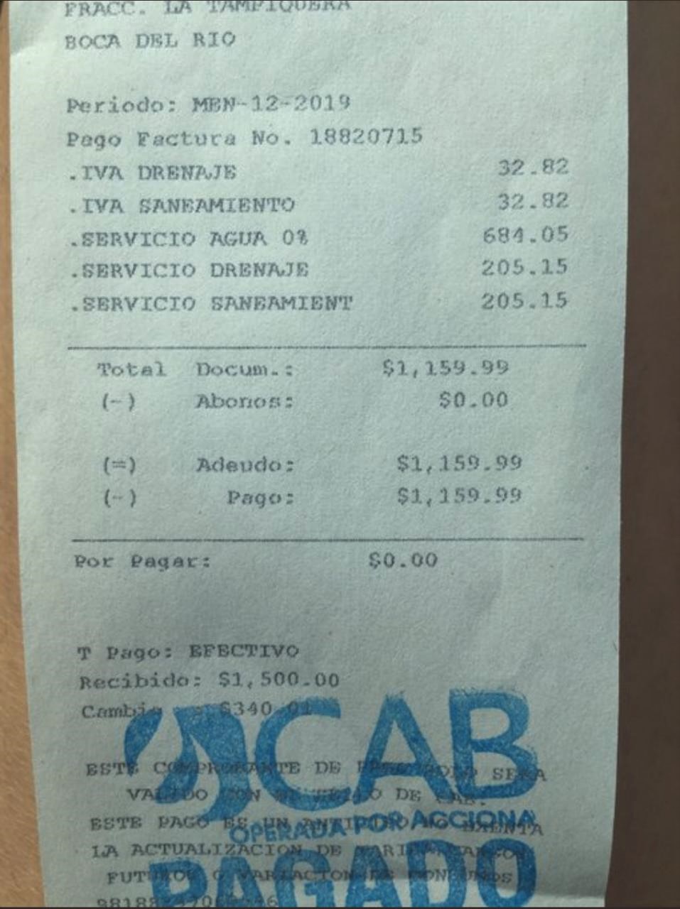 Denuncian en redes sociales, incremento a tarifa de agua potable en Boca del Río