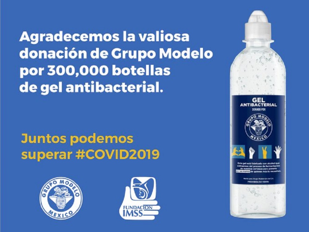Grupo Modelo entrega al IMSS más de 300 mil botellas de alcohol-gel