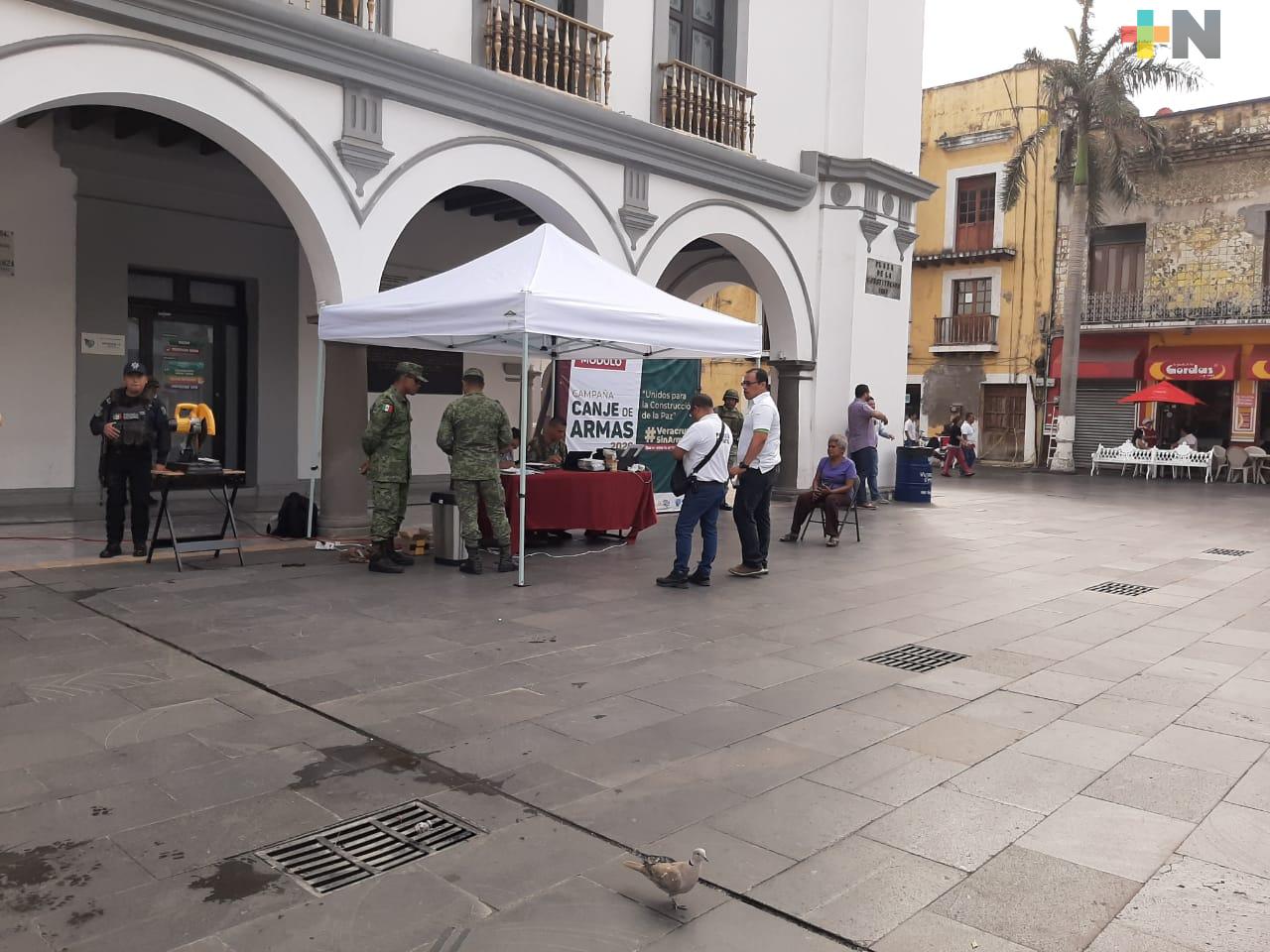 Permanece canje de armas por dinero en zócalo de Veracruz