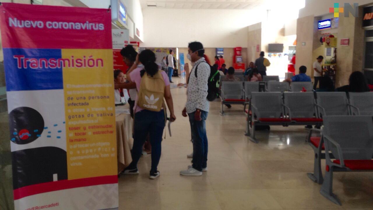 Instalan módulos de información sobre COVID-19 en terminales de autobuses de Coatzacoalcos y Minatitlán