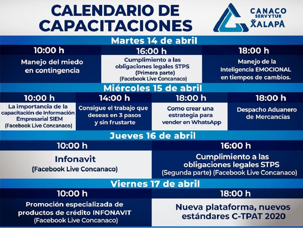A través de sus redes sociales, Canaco Servytur Xalapa imparte cursos virtuales