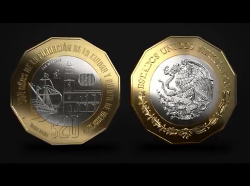 Nueva moneda de 20 pesos alusiva a los 500 años de la Fundación del Puerto de Veracruz