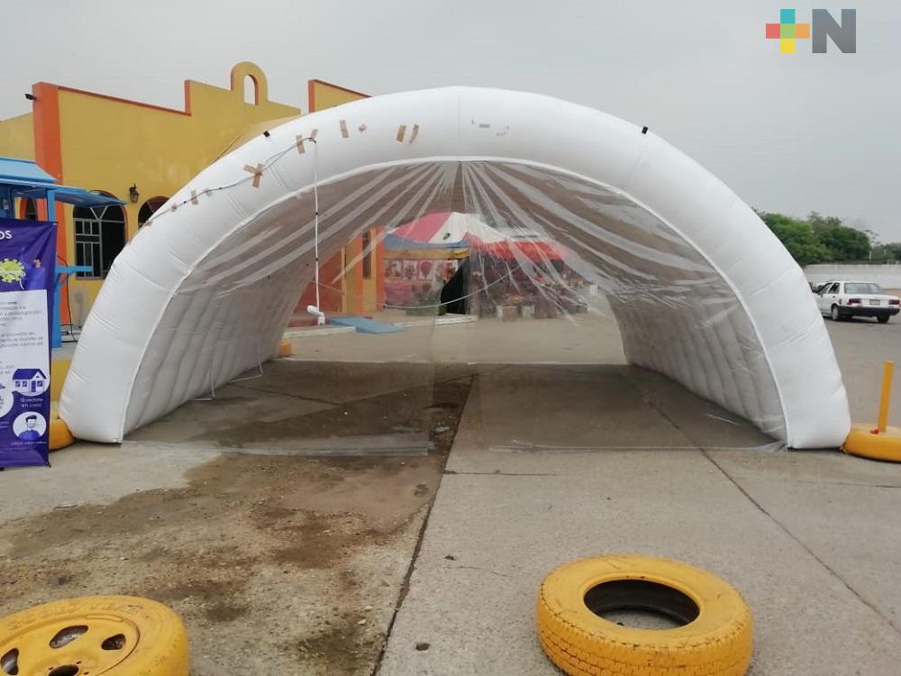 Instalan en Central de Abastos de Minatitlán túnel sanitizante