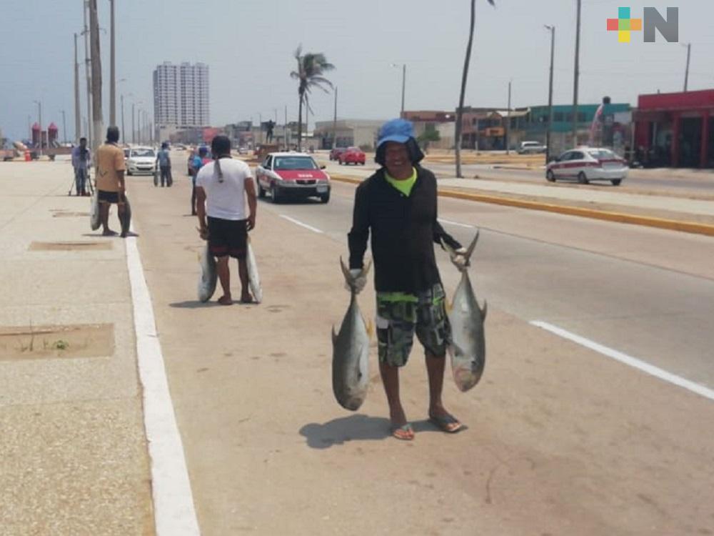 Pescadores salen a calles de Coatzacoalcos a vender sus productos a muy bajos precios