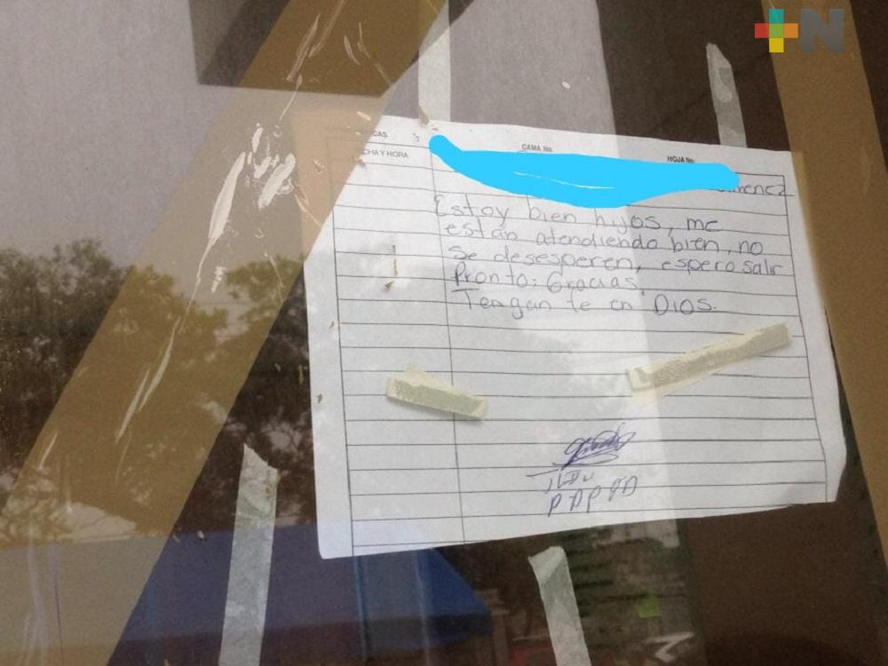 Pacientes internados por COVID-19, colocan mensajes de motivación para sus familiares