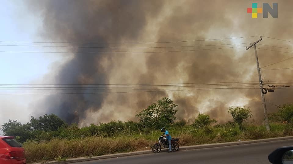 Fuerte incendio en pastizales en municipio de Boca del Río