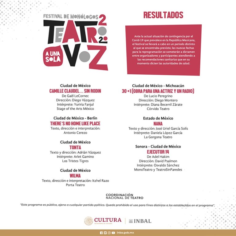 Seleccionan siete obras para participar en Teatro a Una Sola Voz 2020