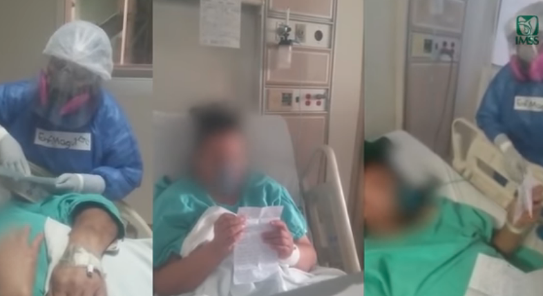 Enfermera lee cartas de familiares a enfermos de COVID-19 en Tijuana
