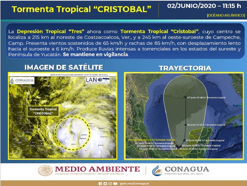 Emite PC Alerta SIAT-CT por Tormenta Tropical Cristóbal