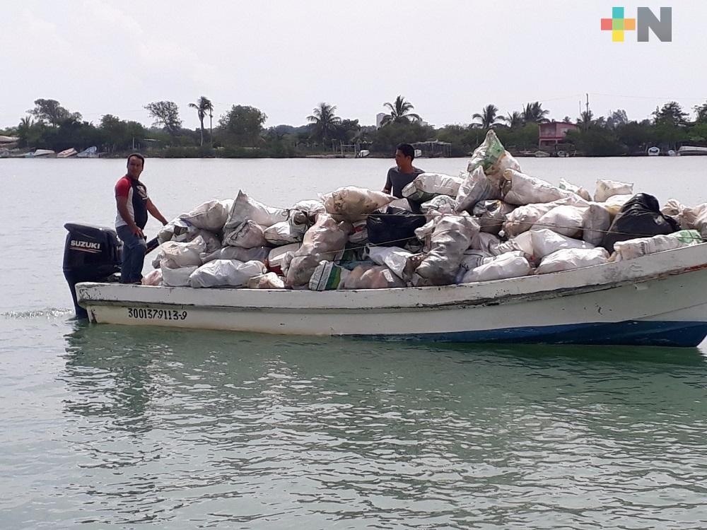 En Tamiahua, autoridades limpian laguna y zona de manglares