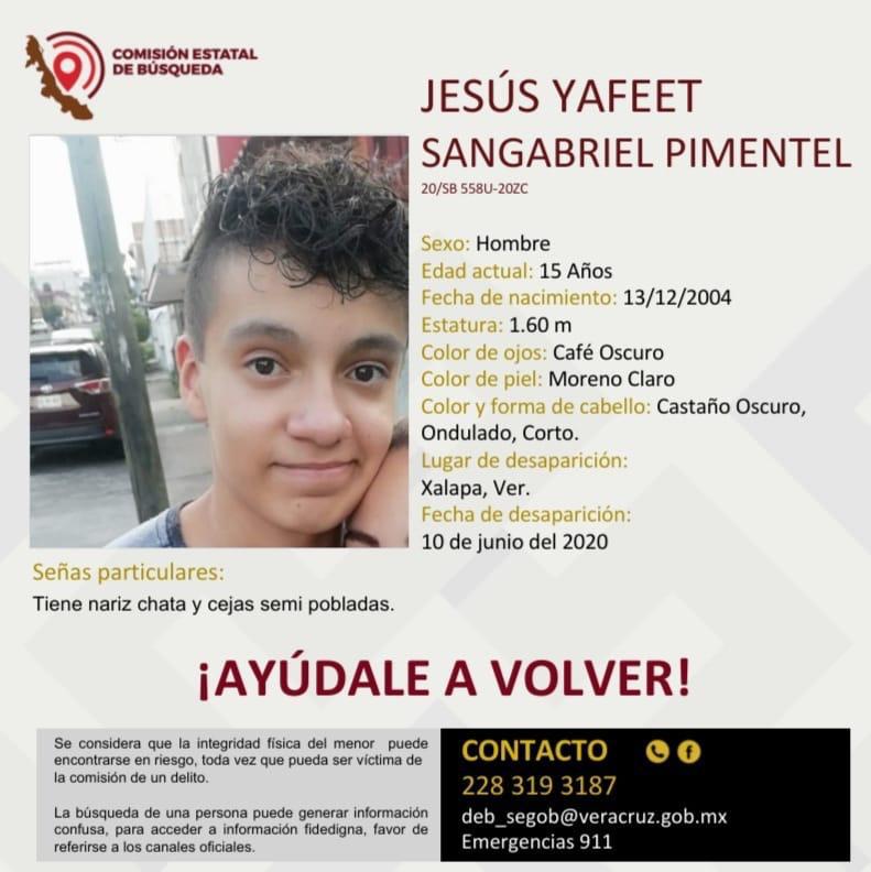 Solicitan apoyo para localizar a Jesús Yafeet Sangabriel Pimentel