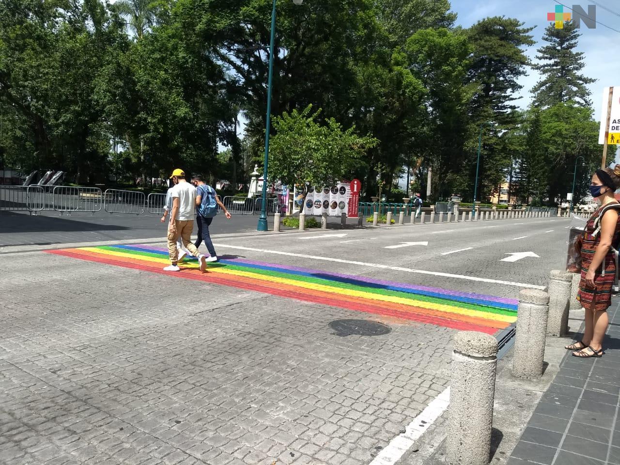 Paso peatonal arcoíris en Xalapa, con el objetivo de respetar a la comunidad LGBTQ+