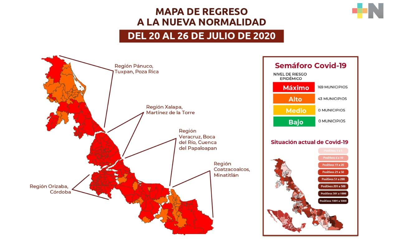 A partir del lunes, 32 municipios de Veracruz se suman al color rojo en semaforización