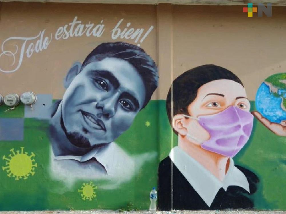 Mural dedicado al personal de salud, queda concluido en Coatzacoalcos