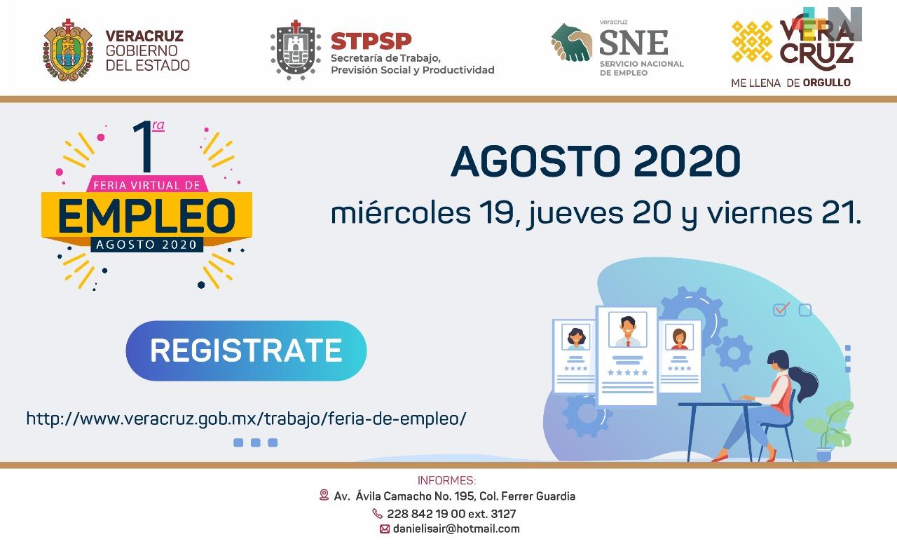 Más de mil 800 vacantes en la primera Feria Virtual del Empleo Veracruz Agosto 2020: Secretaría de Trabajo