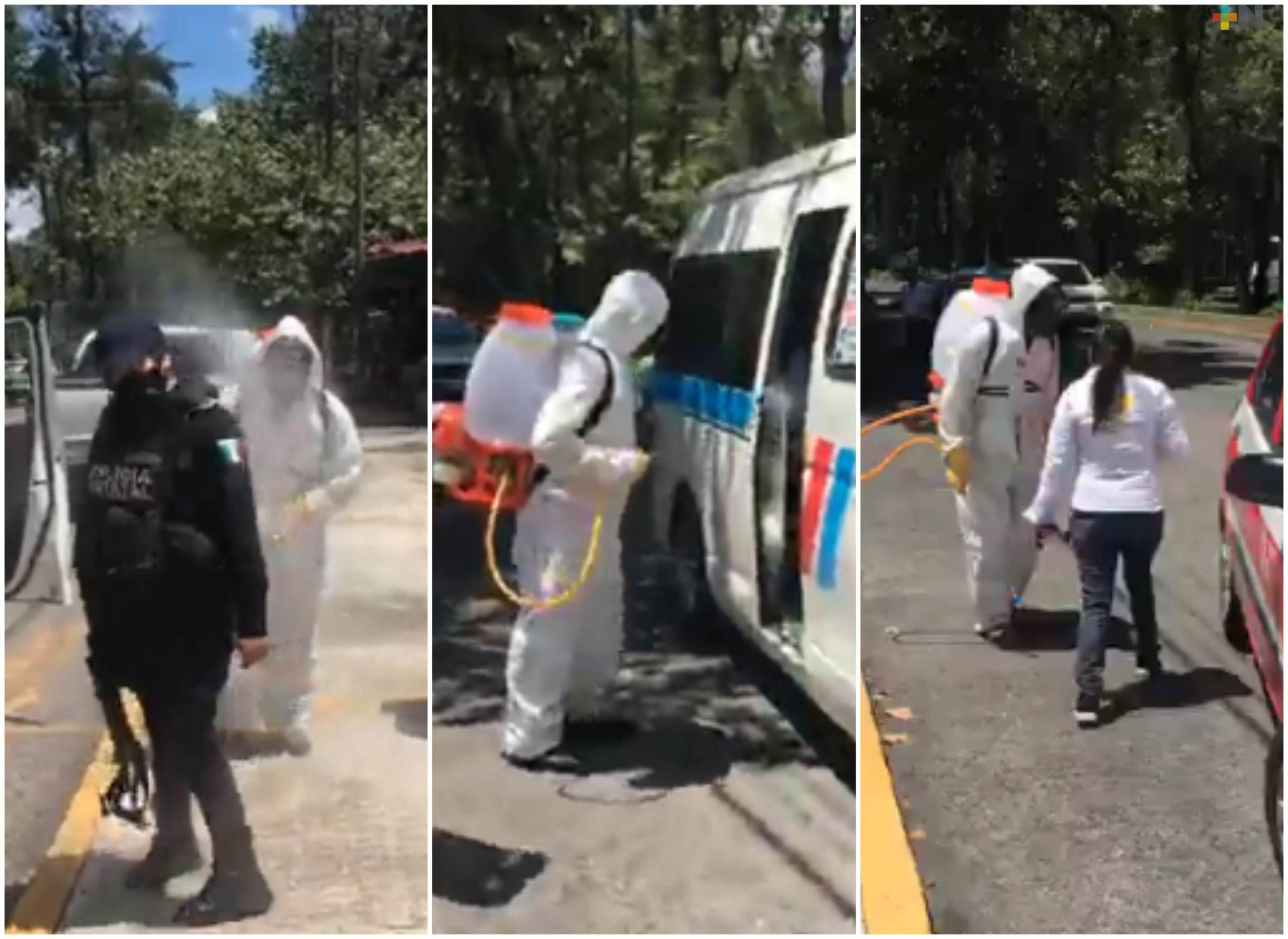 Asociaciones realizan jornadas de desinfección de transporte público en Xalapa y Coatepec