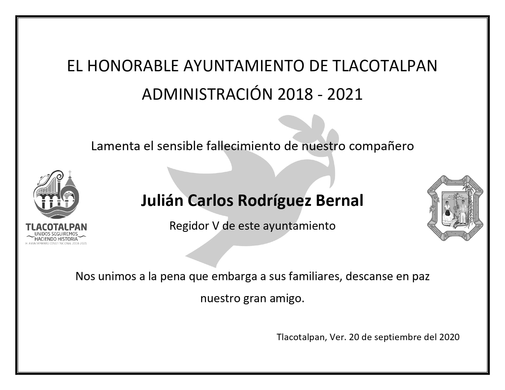 Fallece regidor quinto del ayuntamiento de Tlacotalpan por COVID-19