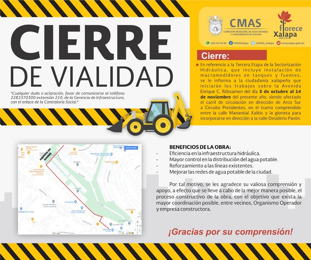 CMAS iniciará trabajos de infraestructura hidráulica  sobre avenida Rébsamen de Xalapa
