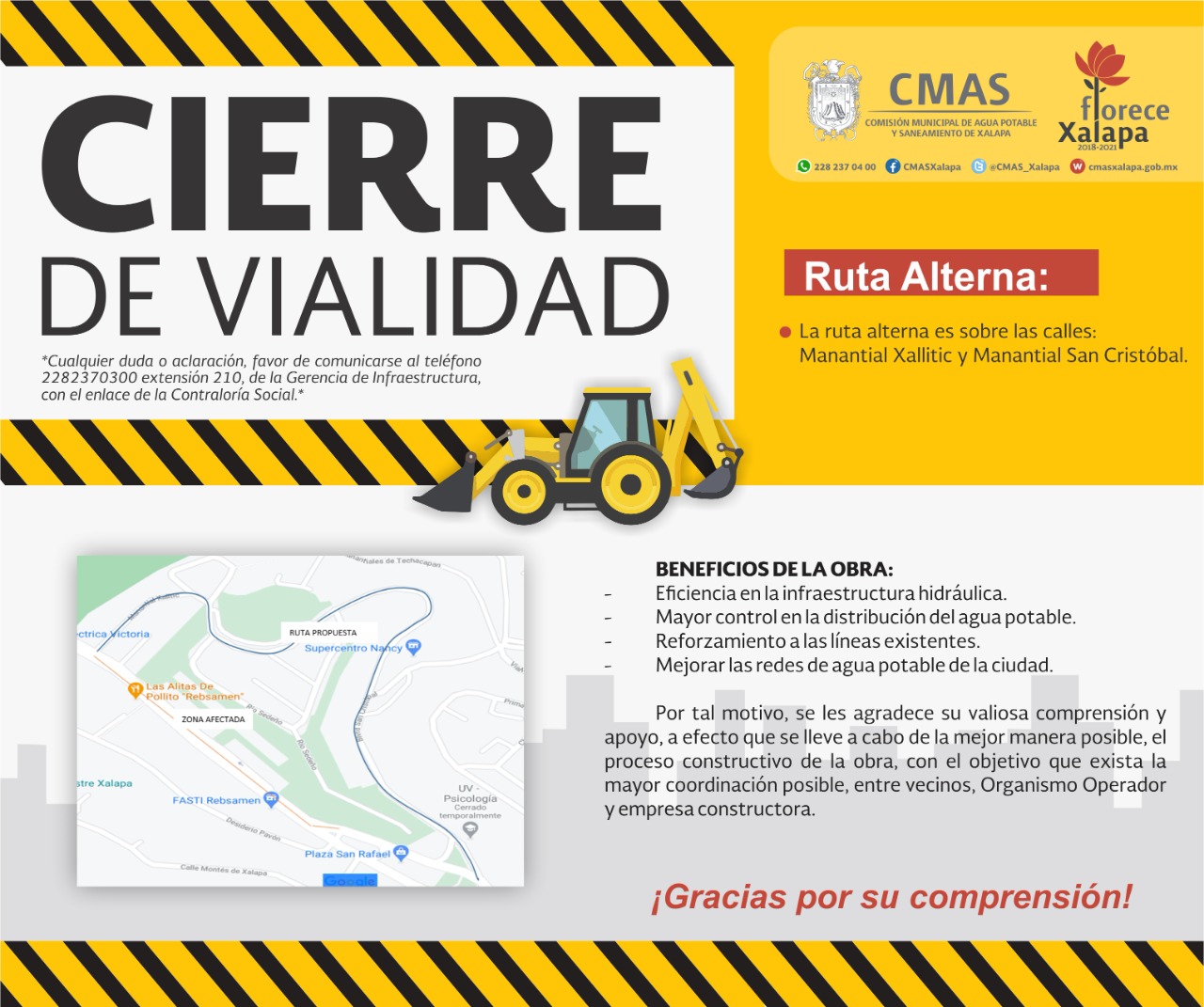 A partir de este lunes 5 de octubre, cerrarán parte de la avenida Rébsamen, en Xalapa