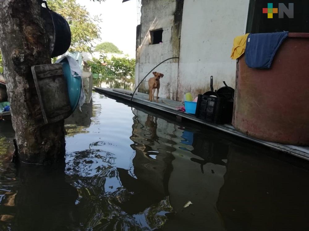Habitantes de Las Choapas en esperan de que disminuya nivel de agua