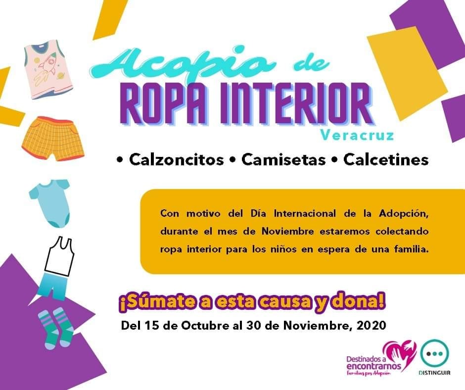 Colectan ropa interior para niñas y niños en condición de orfandad