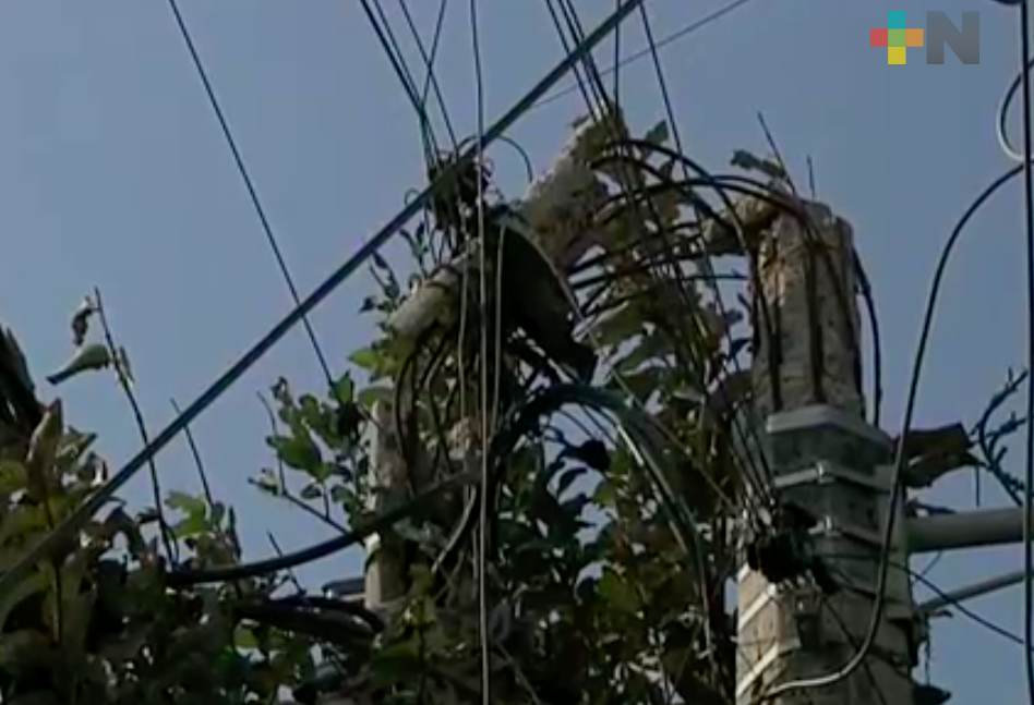 Piden a CFE reparar poste fracturado que provoca cortos circuitos en Veracruz puerto