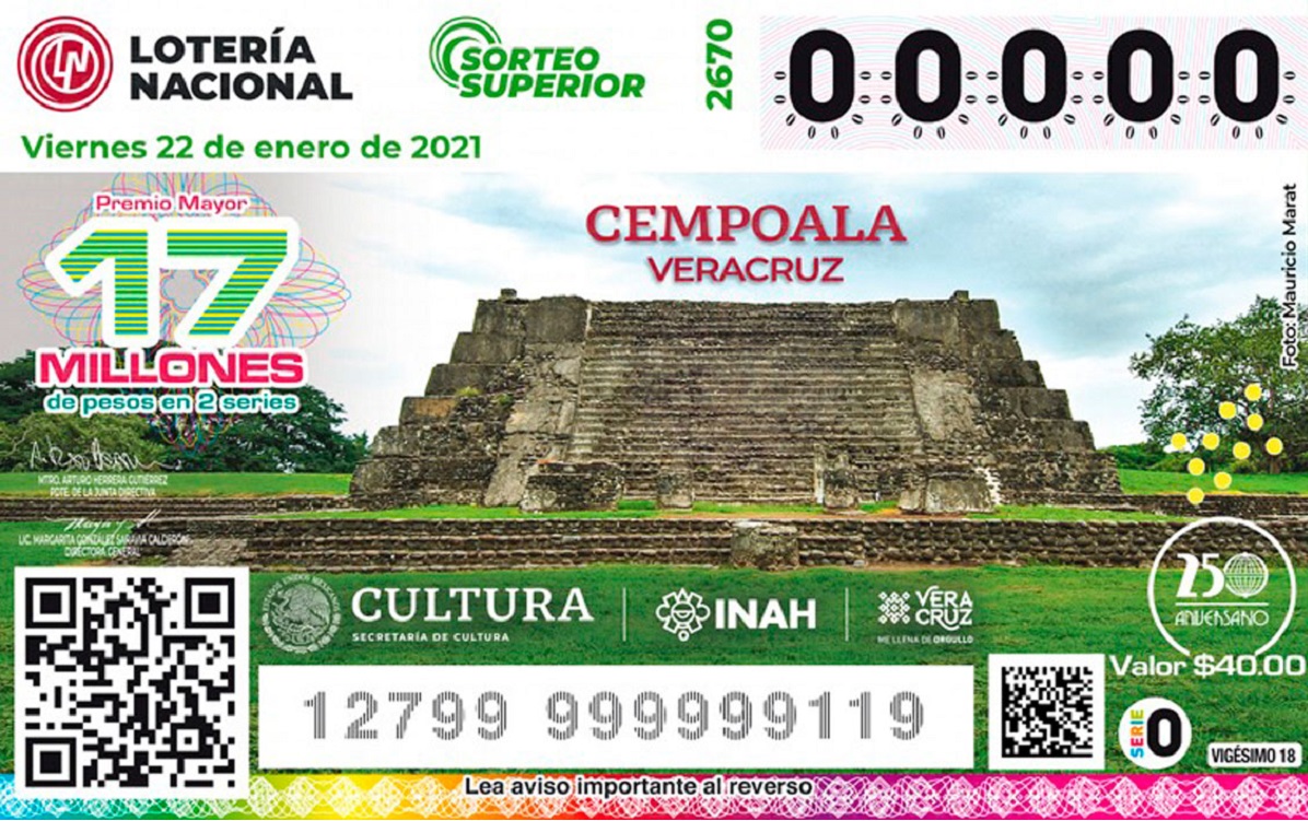 Lotería Nacional incluye a Cempoala dentro de la serie de zonas arqueológicas de México