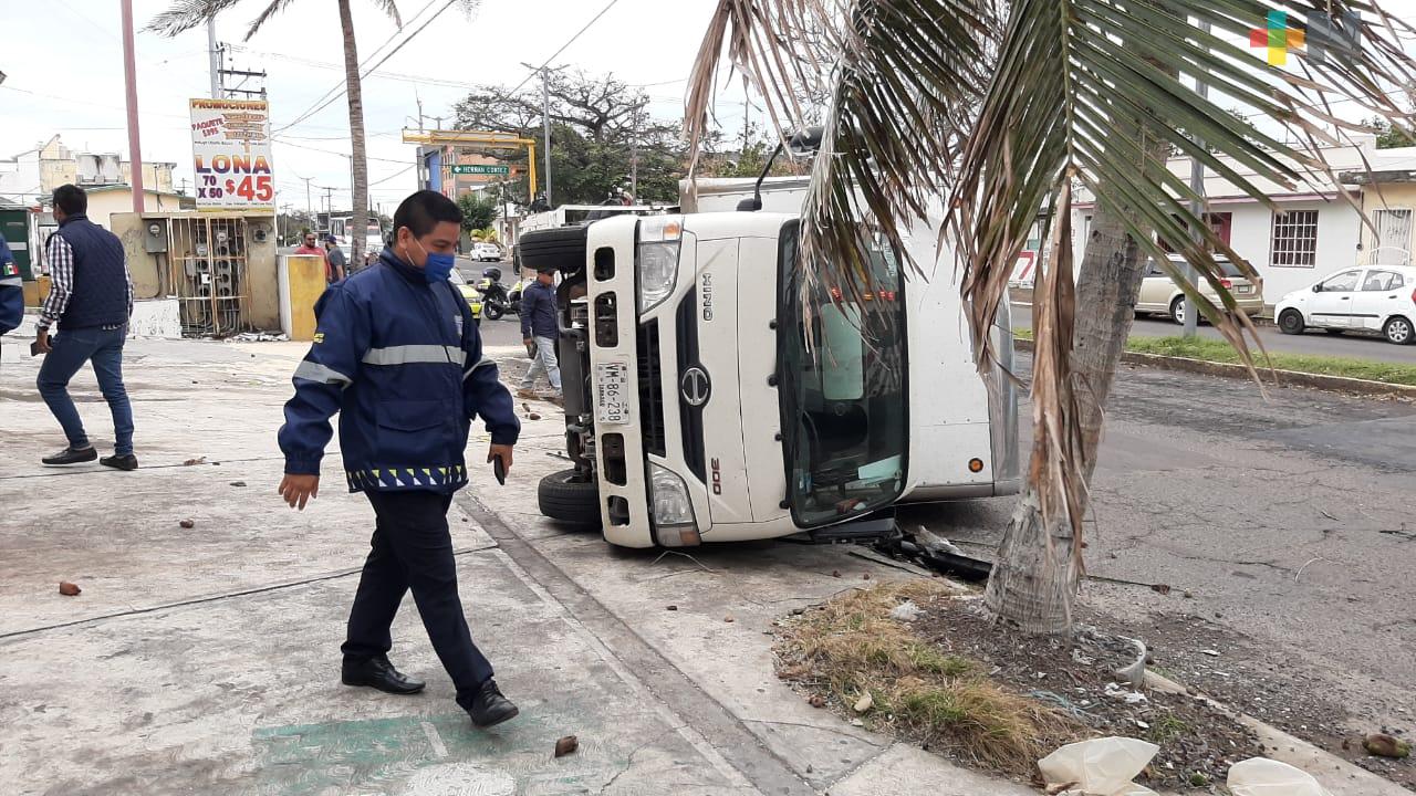 Caída de palmera provocó volcadura de camioneta en puerto de Veracruz