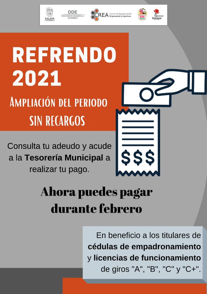 Continúa condonación de recargos en pago de refrendo comercial en Xalapa