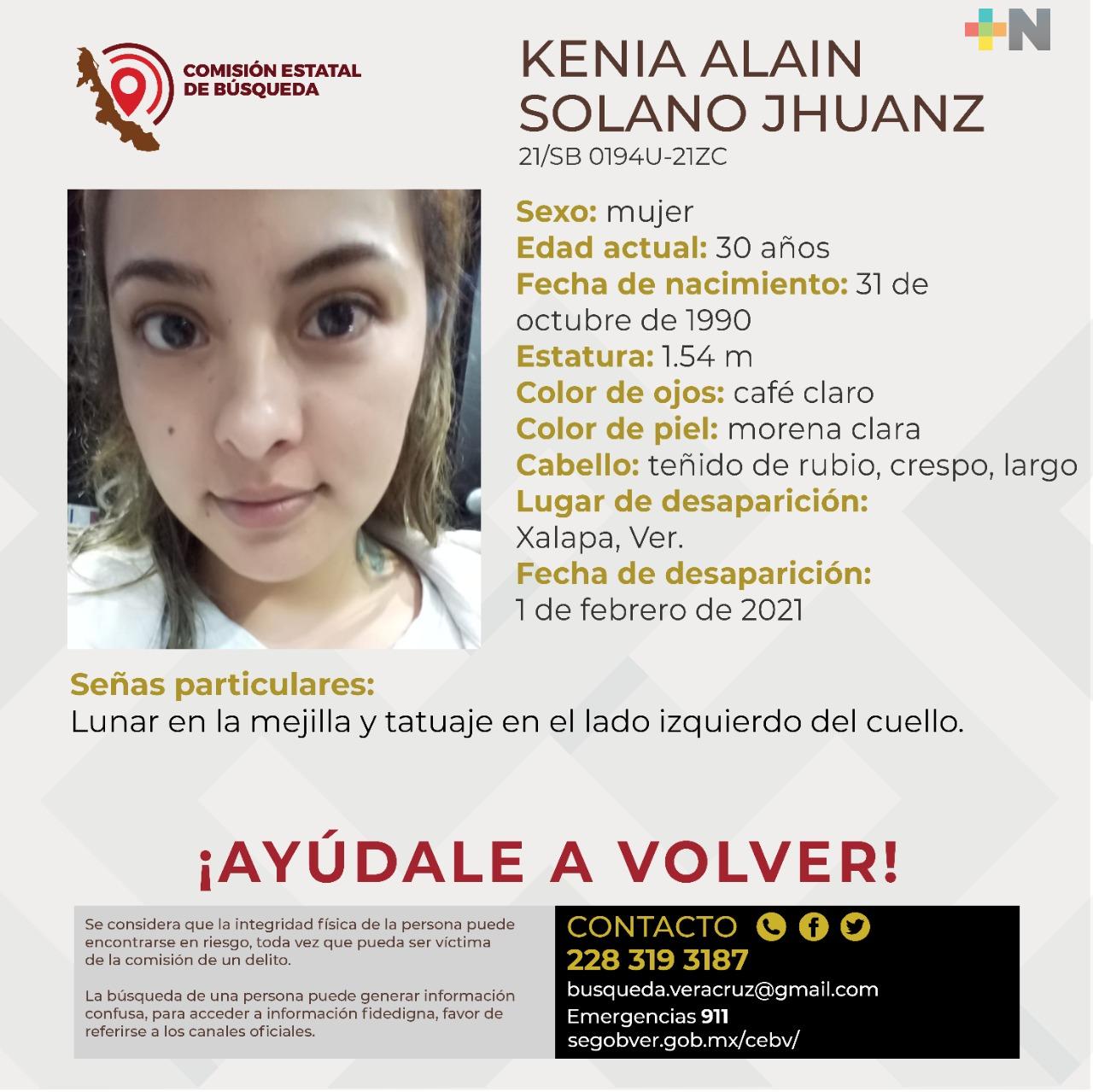 Difunden ficha para localizar a Kenia Alain