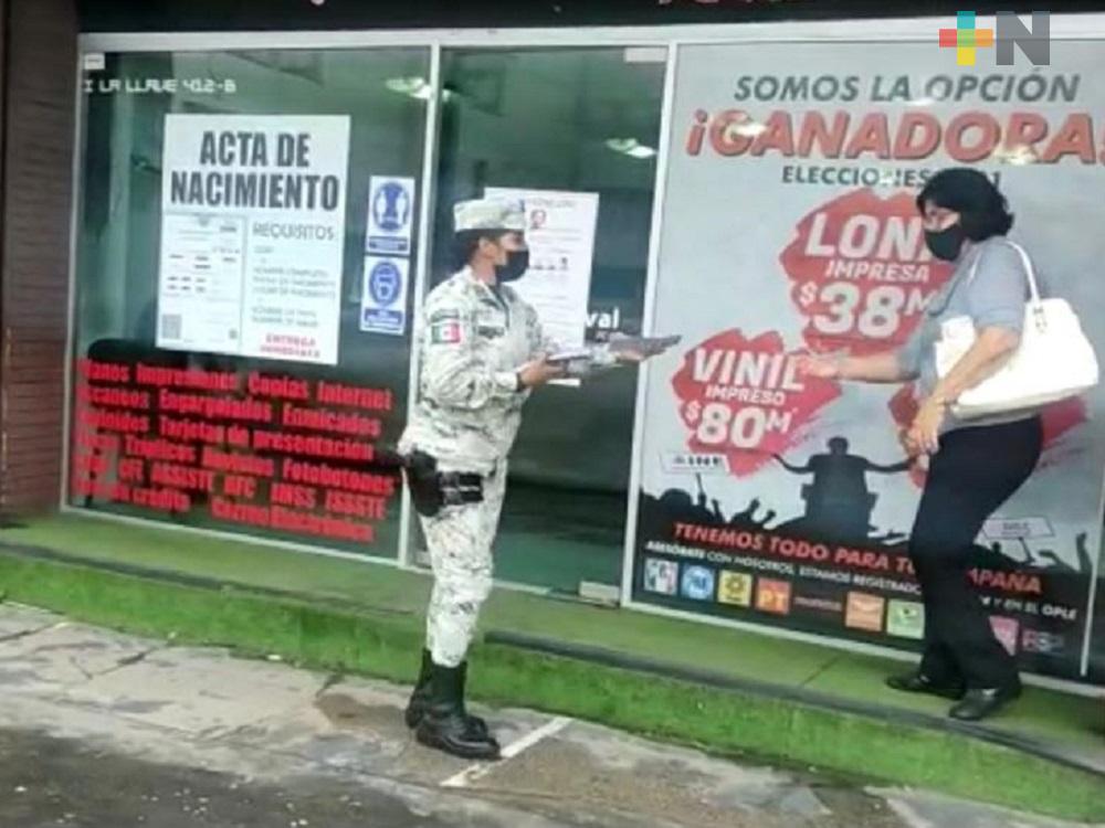En Coatzacoalcos, Guardia Nacional visitó comercios para informales que hacer en caso de robo