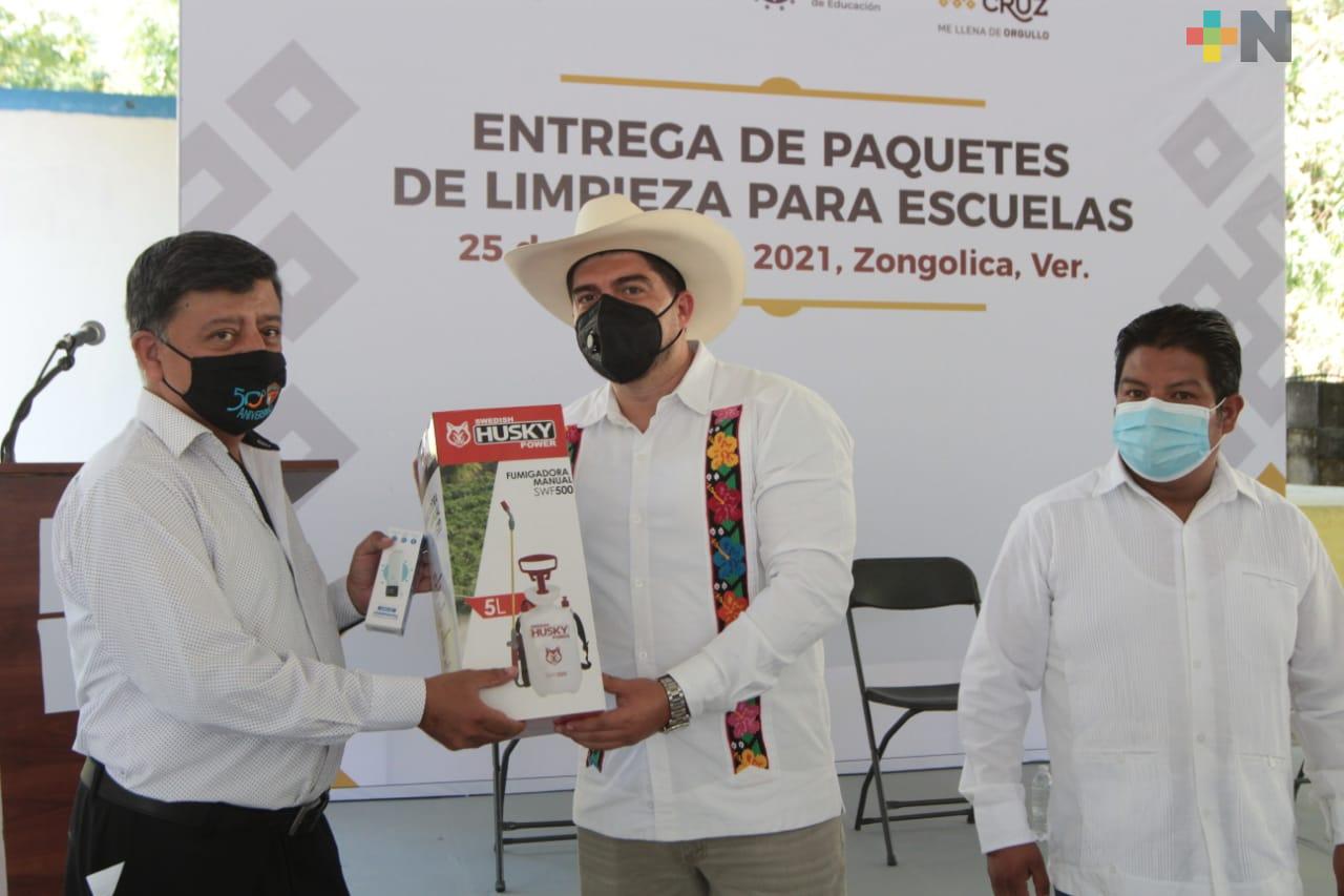 Garantiza SEV regreso seguro a clases presenciales, distribuye paquetes de limpieza en escuelas