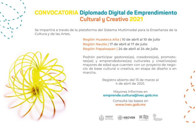Convoca IVEC a participar en el Diplomado Digital de Emprendimiento Cultural y Creativo 2021