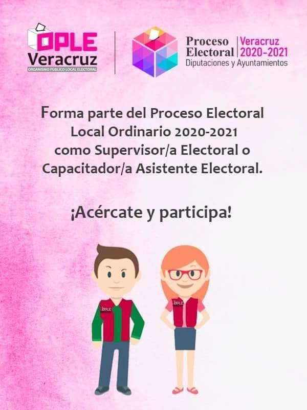 OPLE Veracruz invita a participar como supervisor o asistente electoral para el proceso electoral