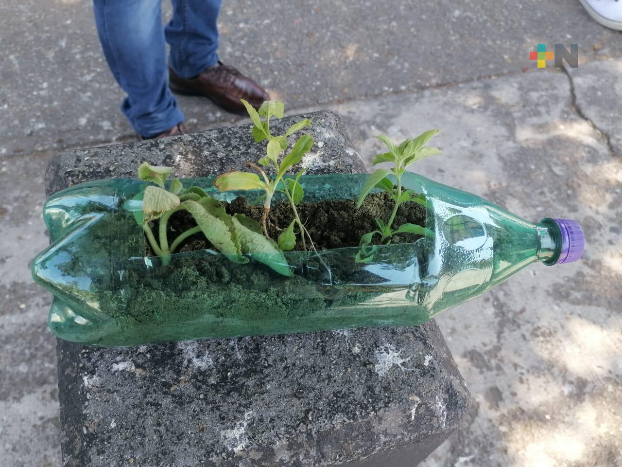 En Limpia Pública enseñan a elaborar macetas con material reciclado