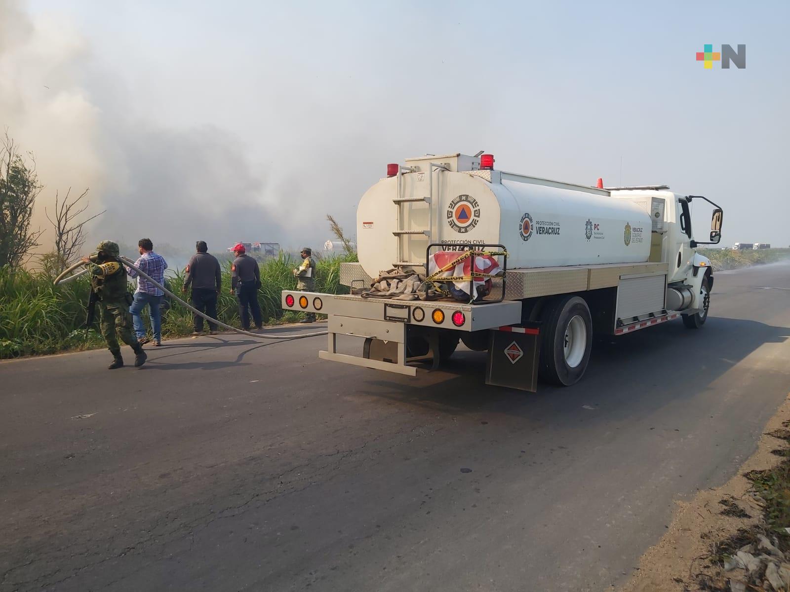 Fuerzas de tarea liquidan incendio de pastizal en Minatitlán