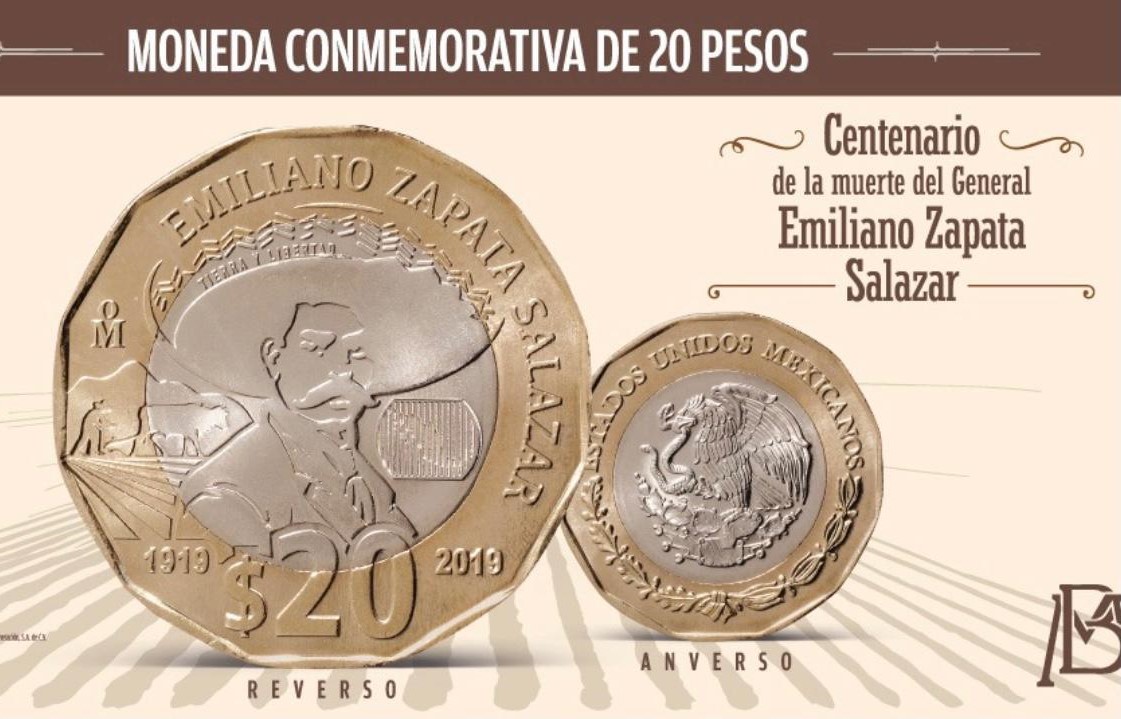 Ya circula moneda de 20 pesos conmemorativa de la muerte de Emiliano Zapata