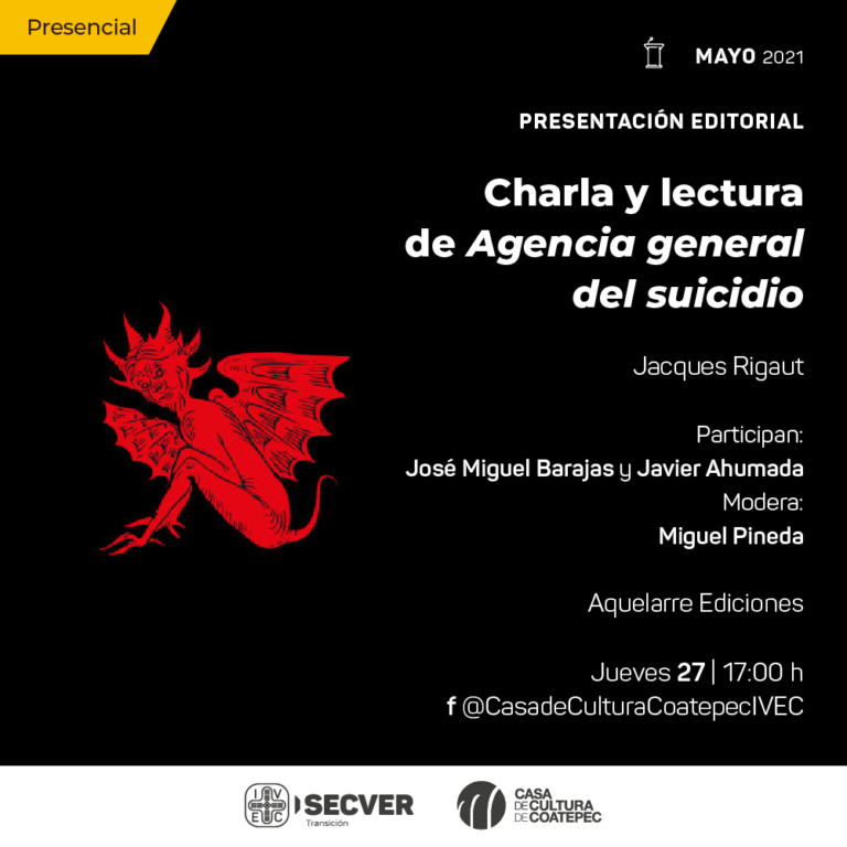 Casa de Cultura de Coatepec presenta el libro Agencia general del suicidio